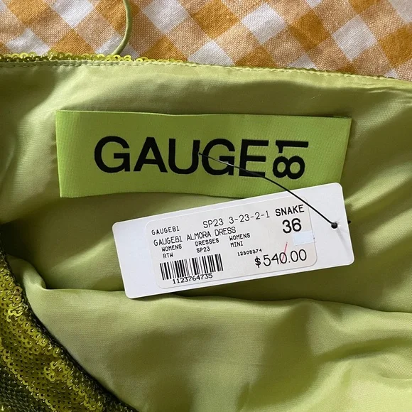 *NWT* GAUGE81 Almora Dress in snake, size 36 | green sequin mini dress - Picture 7 of 7